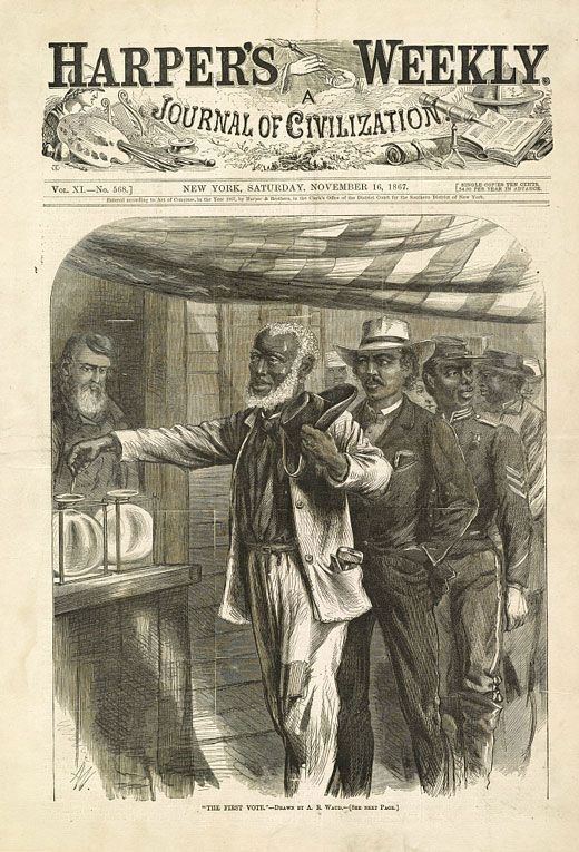 drawn image of 1st vote after slavery