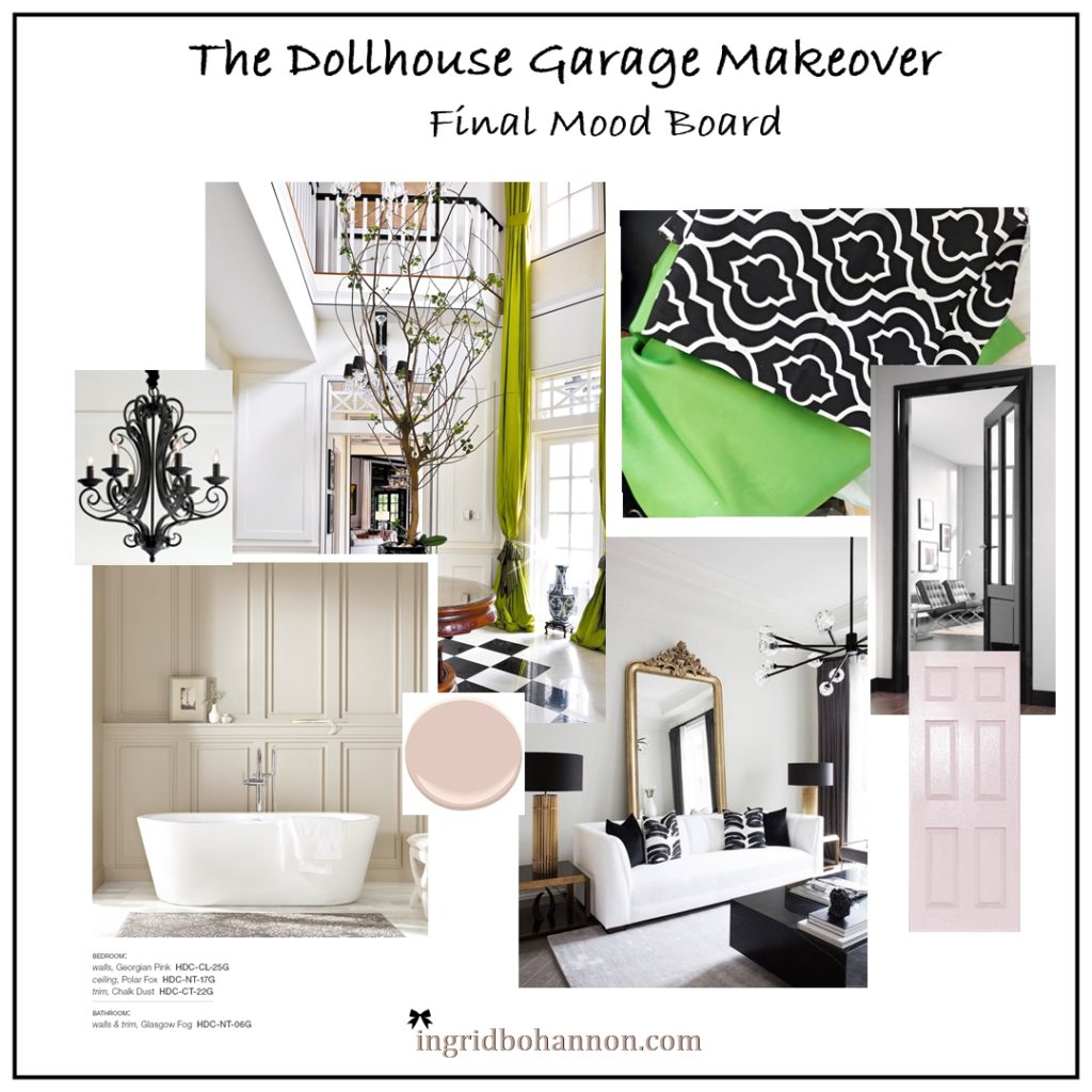 final mood board for the dollhouse garage makeover