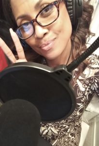 Ingrid recording "The C Word" audio book