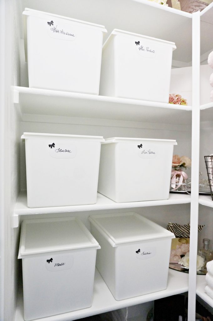 white storage bins with lids