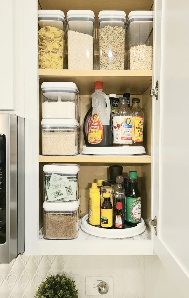 grain, pasta and condiment cabinet organization