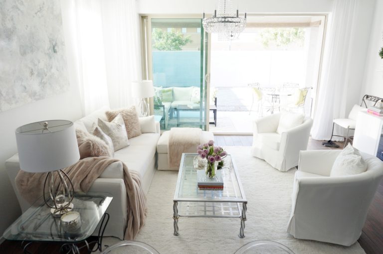 all white living room update at the queen's quarters